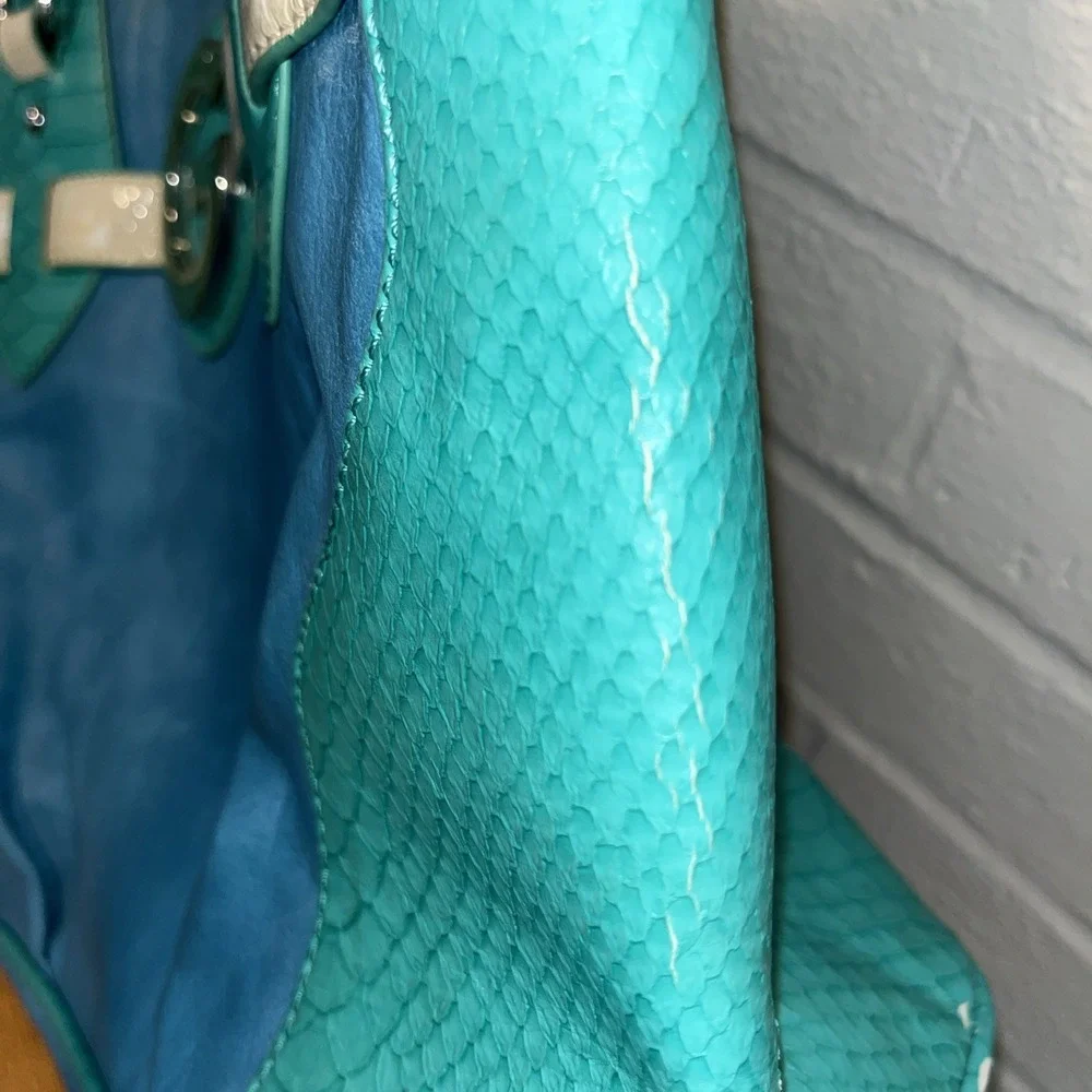 Vintage G By GUESS Blue & Teal Snakeskin G Logo Bag Purse‎ Handbag Y2K